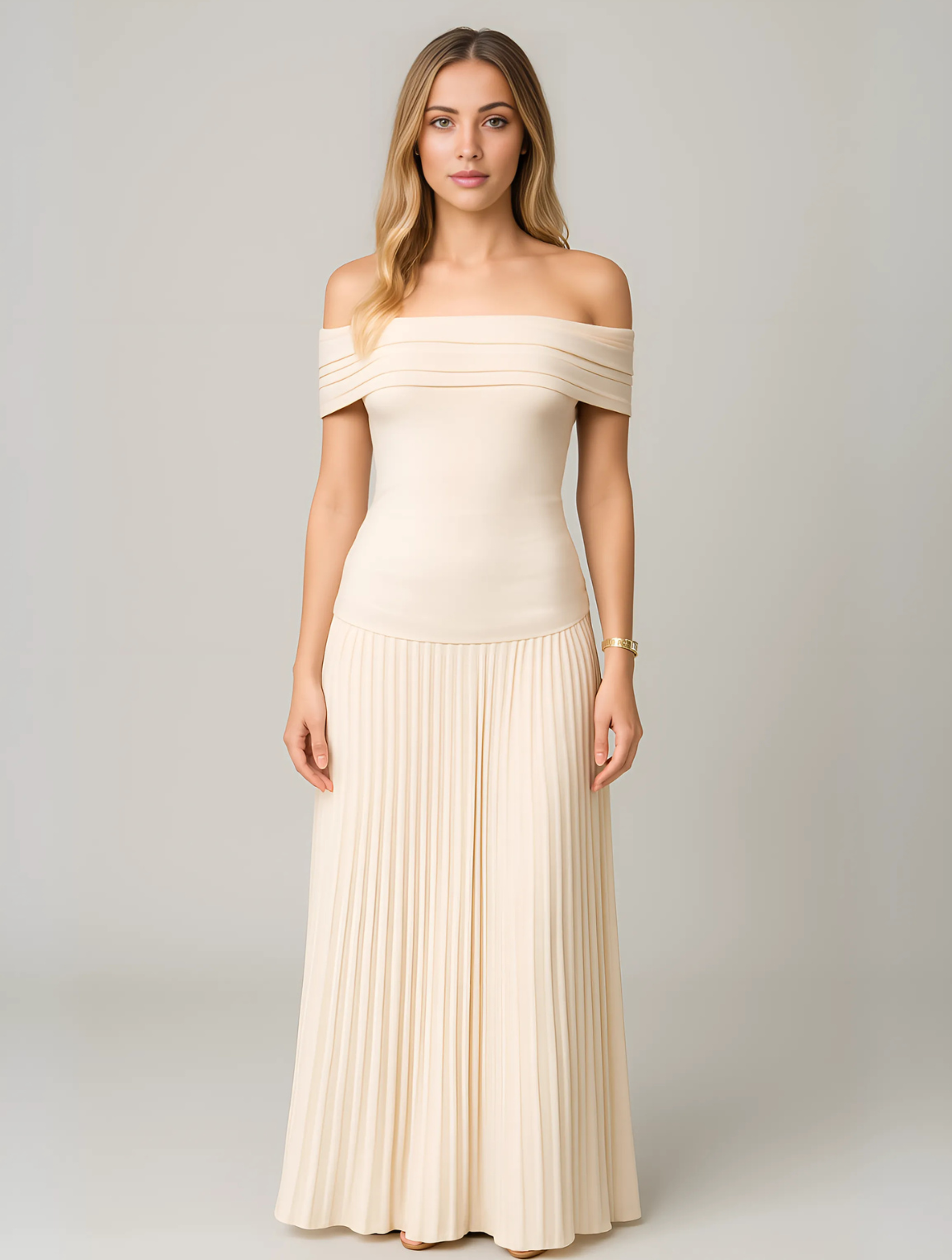 Women's Maxi Dress Off-Shoulder Pleated Long Length