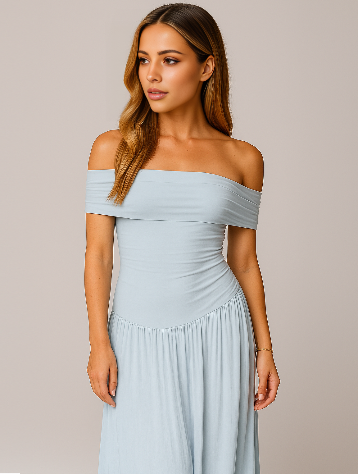 Women's Maxi Dress Off-Shoulder Pleated Long Length