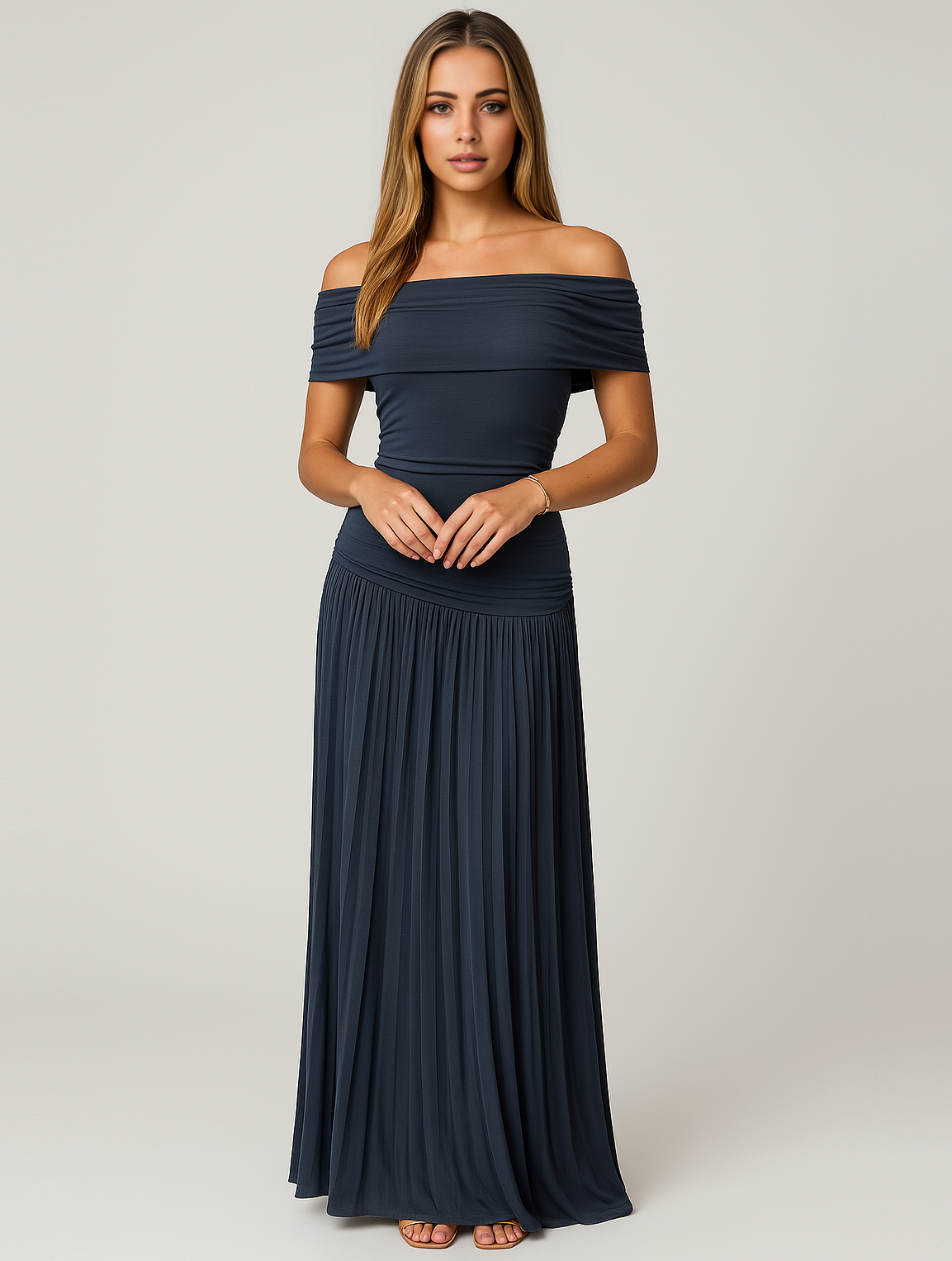 Women's Maxi Dress Off-Shoulder Pleated Long Length