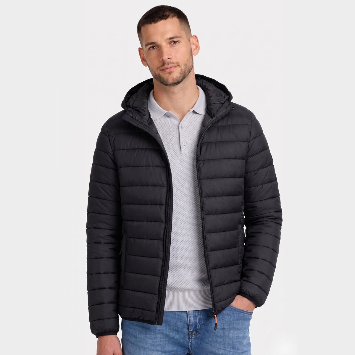 Men's Lightweight Padded Jacket Hooded Zip-Up Regular Fit