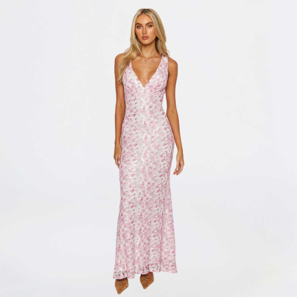 Women's Floral V-Neck Formal Dress
