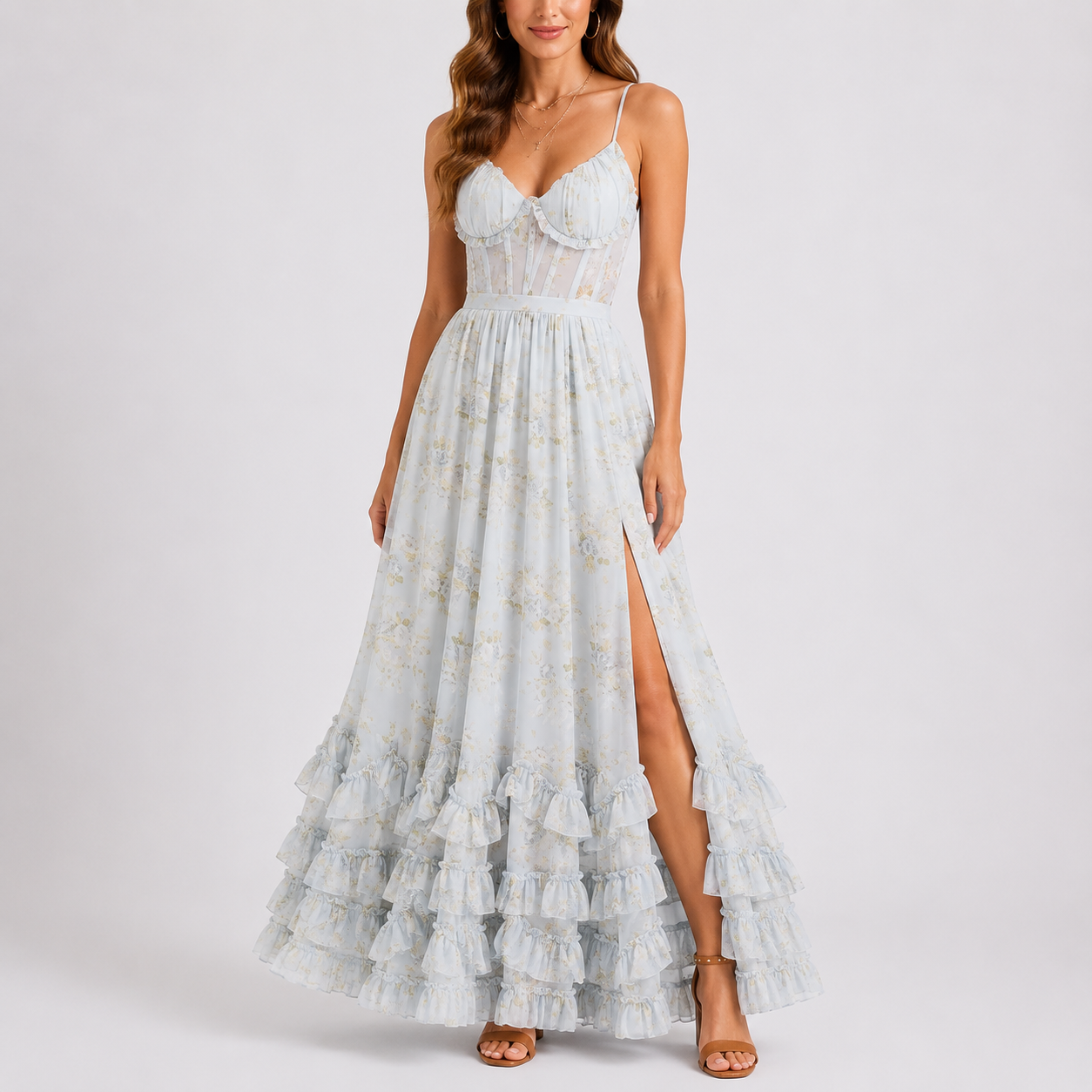 Women's Maxi Dress Floral Corset Design