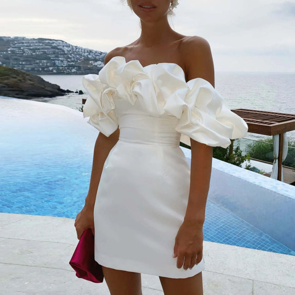 Women's Mini Cocktail Dress Ruffle Sleeves V-Neck Party Dress