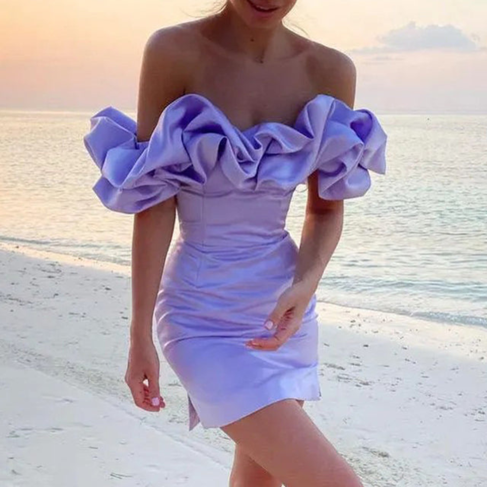 Women's Mini Cocktail Dress Ruffle Sleeves V-Neck Party Dress