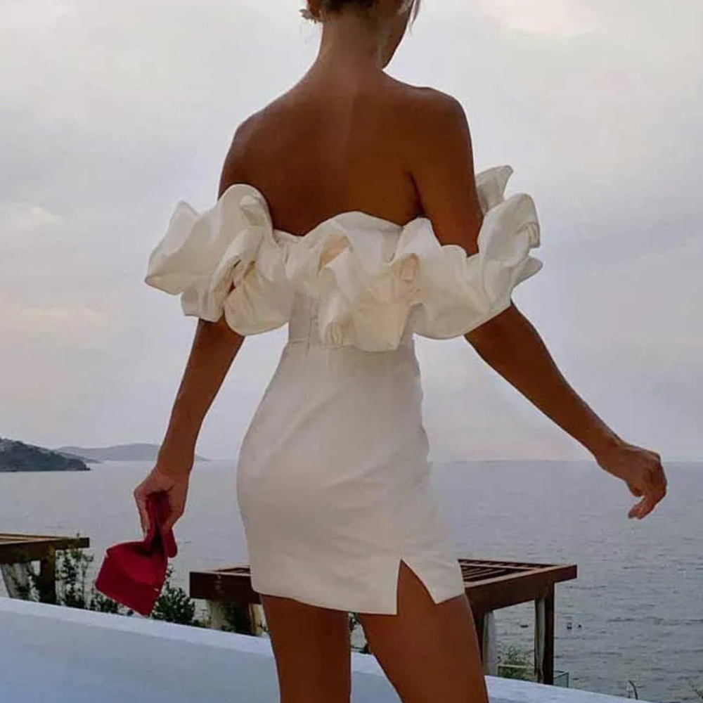Women's Mini Cocktail Dress Ruffle Sleeves V-Neck Party Dress