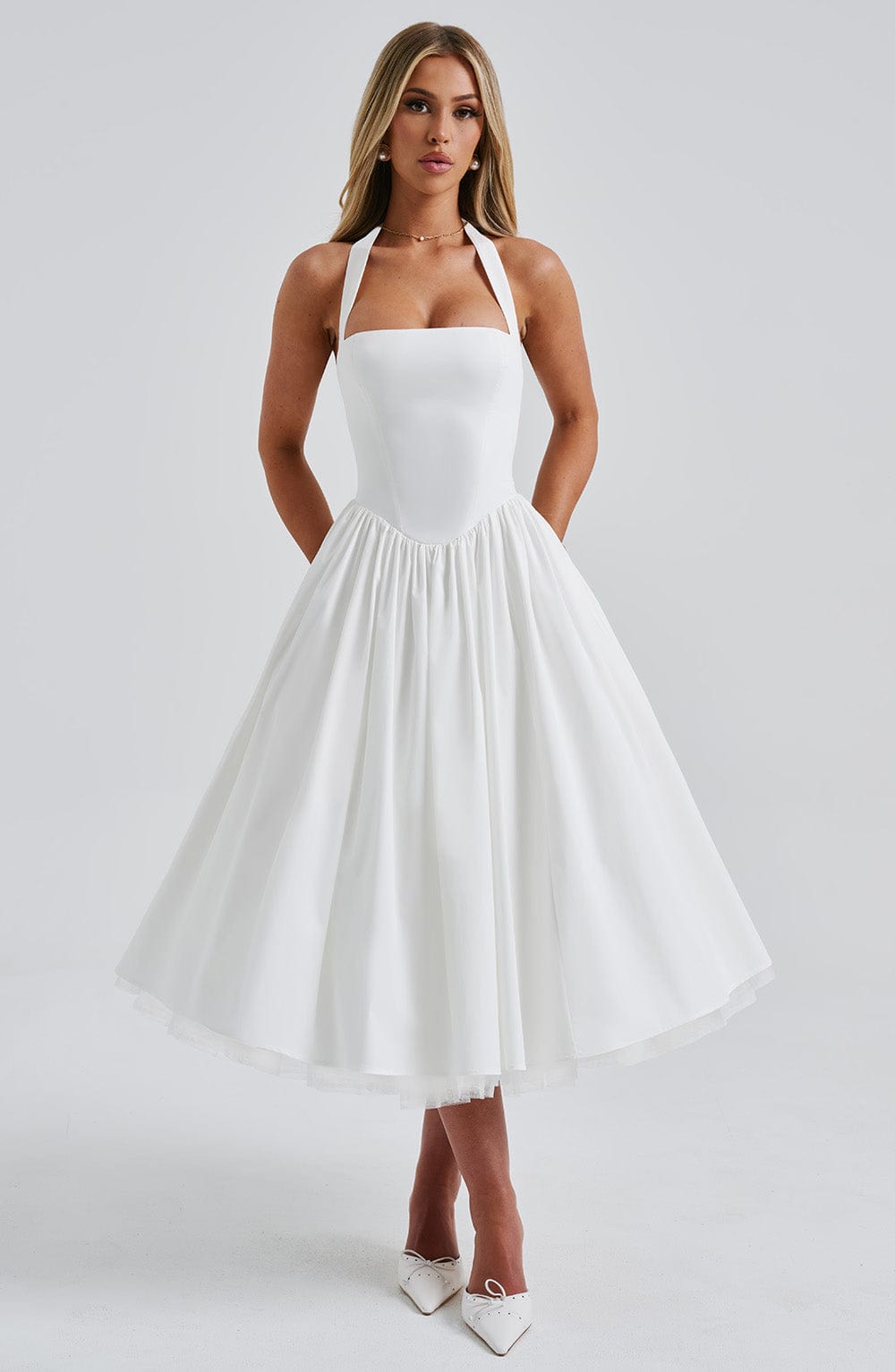 Women's Halter Midi Formal Dress | Violet | Wedding Guest Attire