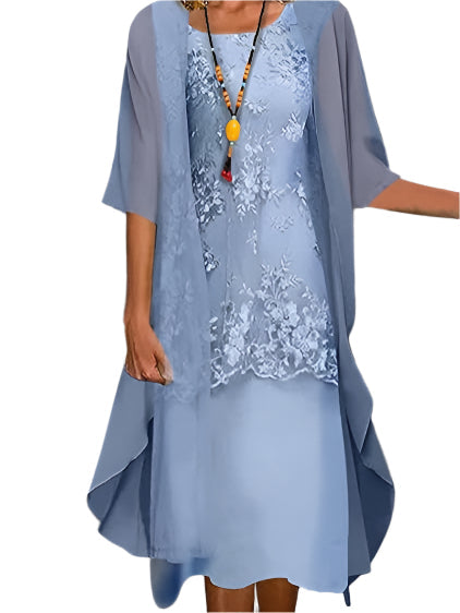 Women's Midi Dress Sheer Sleeves V-Neck Casual