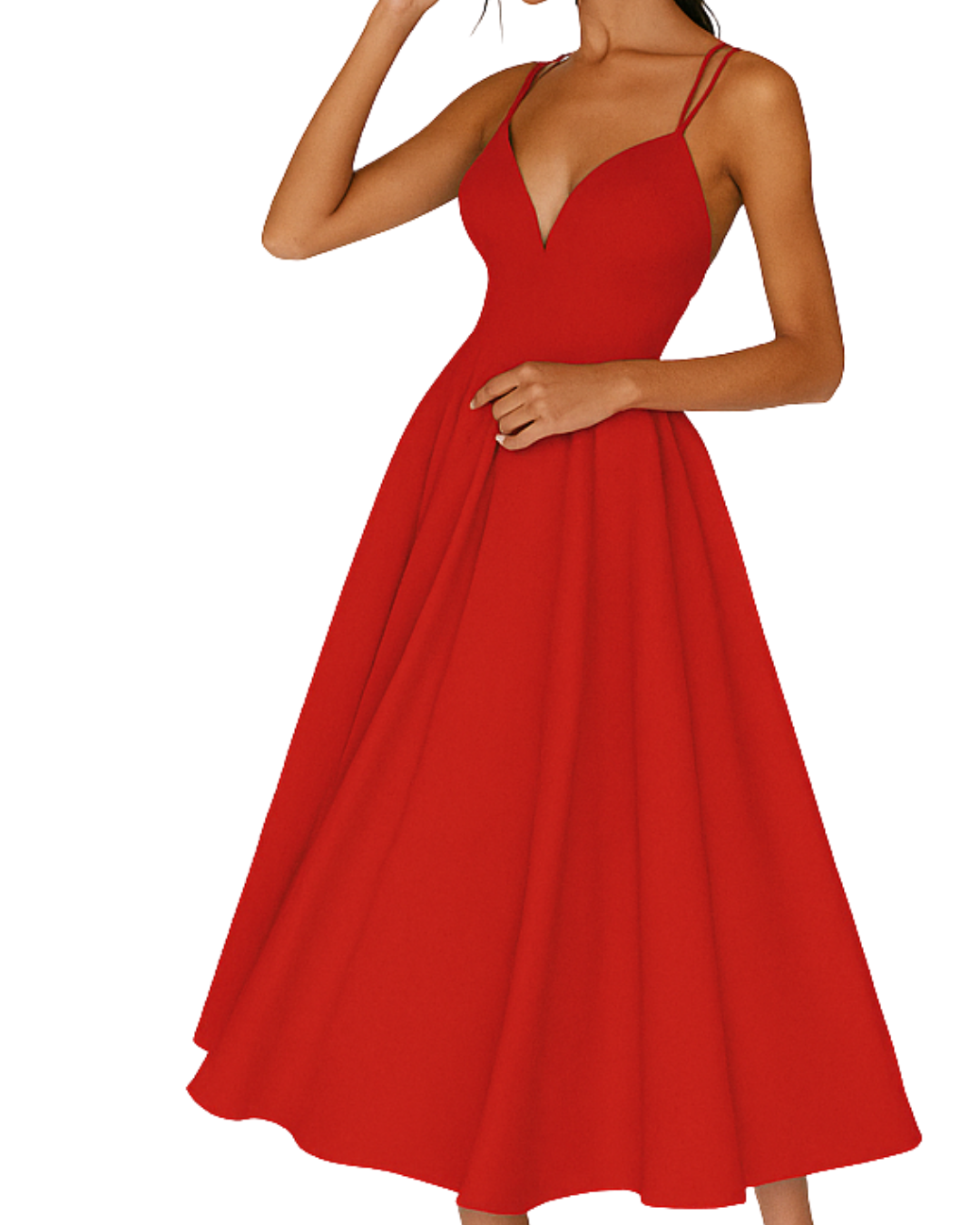 Women's Midi Strappy Cocktail Dress | Sleeveless | A-Line Silhouette | Evening Wear