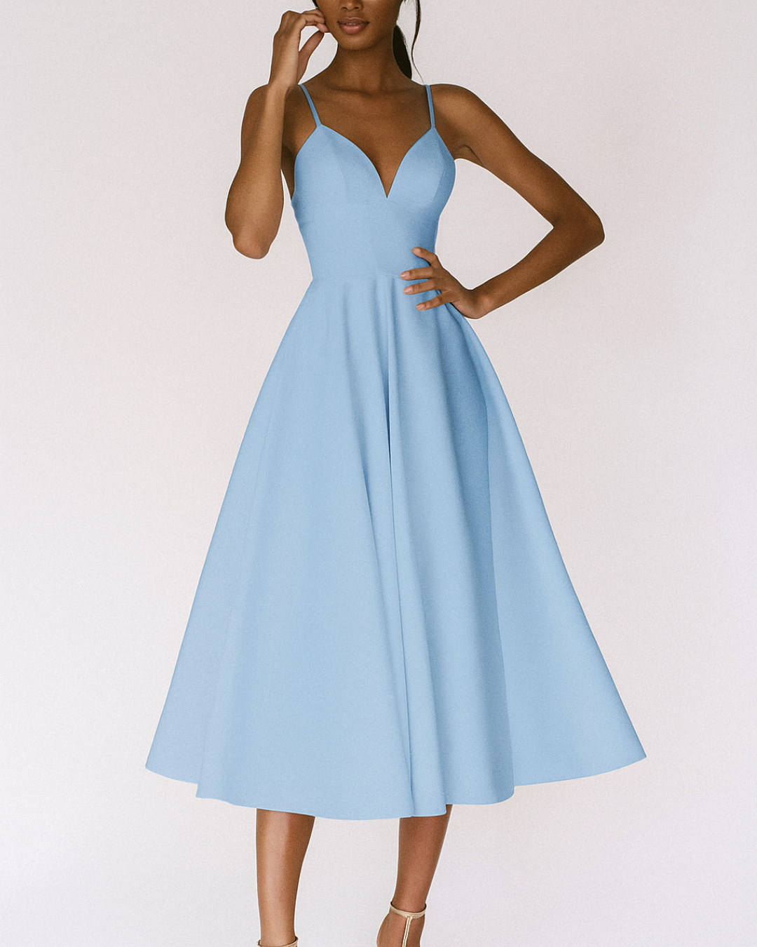 Women's Midi Strappy Cocktail Dress | Sleeveless | A-Line Silhouette | Evening Wear
