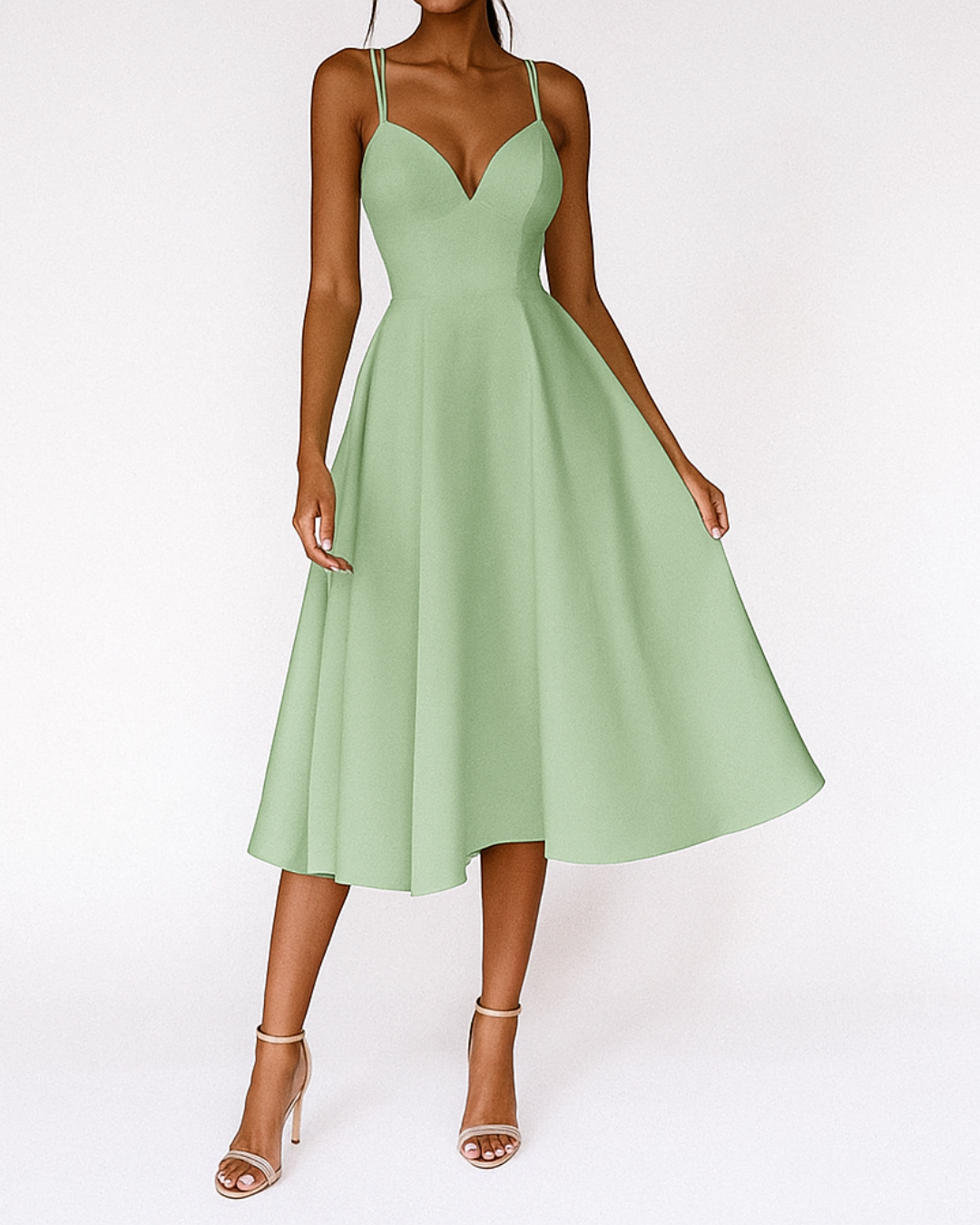 Women's Midi Strappy Cocktail Dress | Sleeveless | A-Line Silhouette | Evening Wear