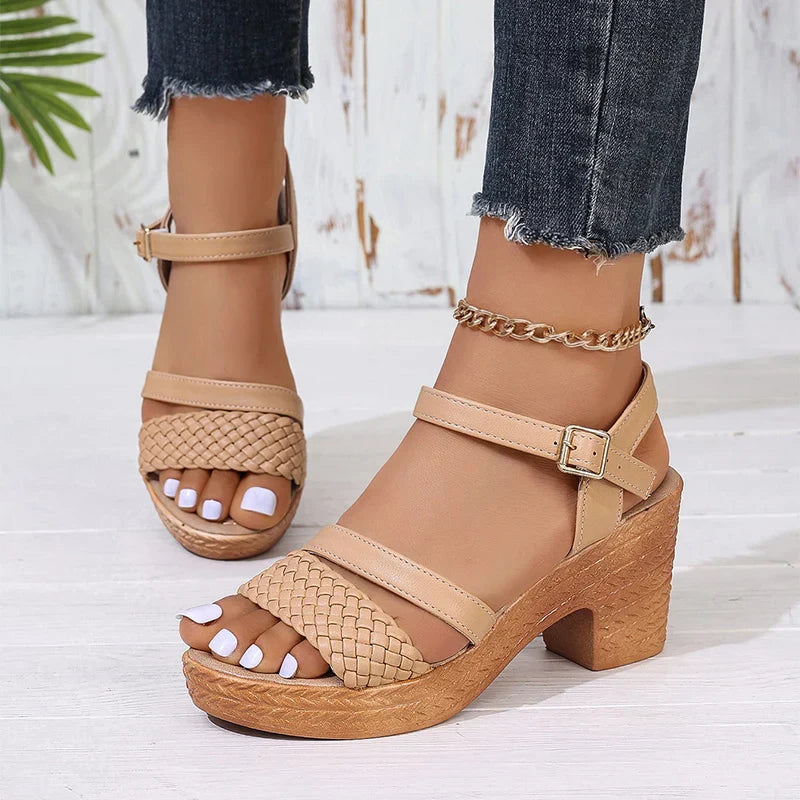 Women's Platform Sandals Woven Design Adjustable Ankle Strap Casual Wear