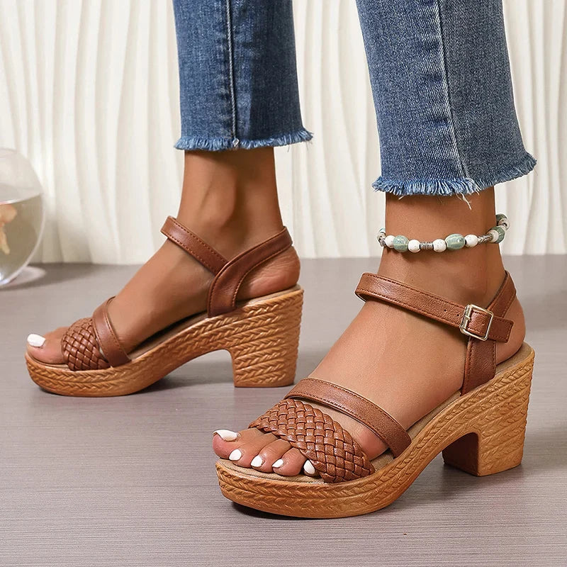 Women's Platform Sandals Woven Design Adjustable Ankle Strap Casual Wear