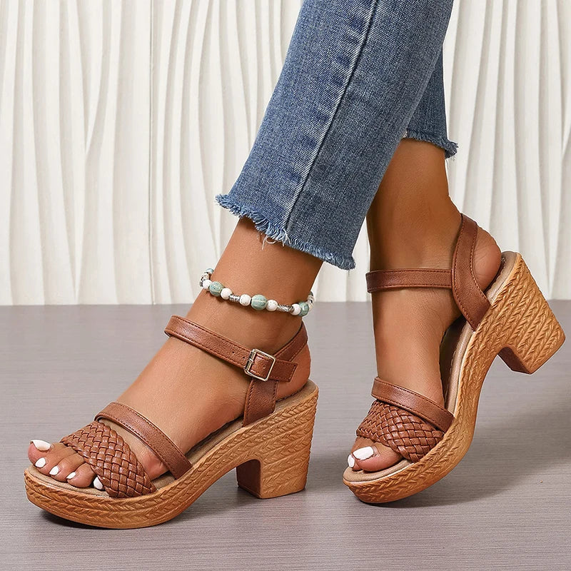 Women's Platform Sandals Woven Design Adjustable Ankle Strap Casual Wear