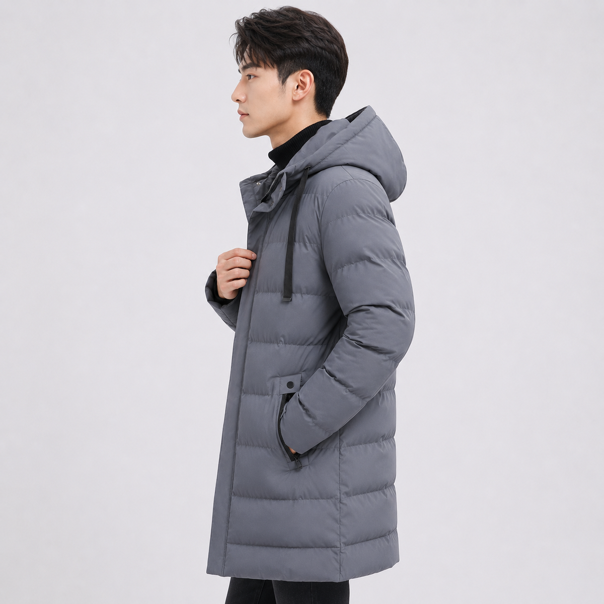 Montviro | Men's Black Puffer Jacket Hooded Warm Winter Coat