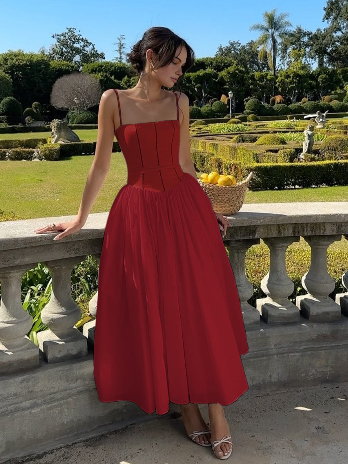 Women's Corset Midi Dress | V-Neck, Sleeveless, Bodycon, Elegant