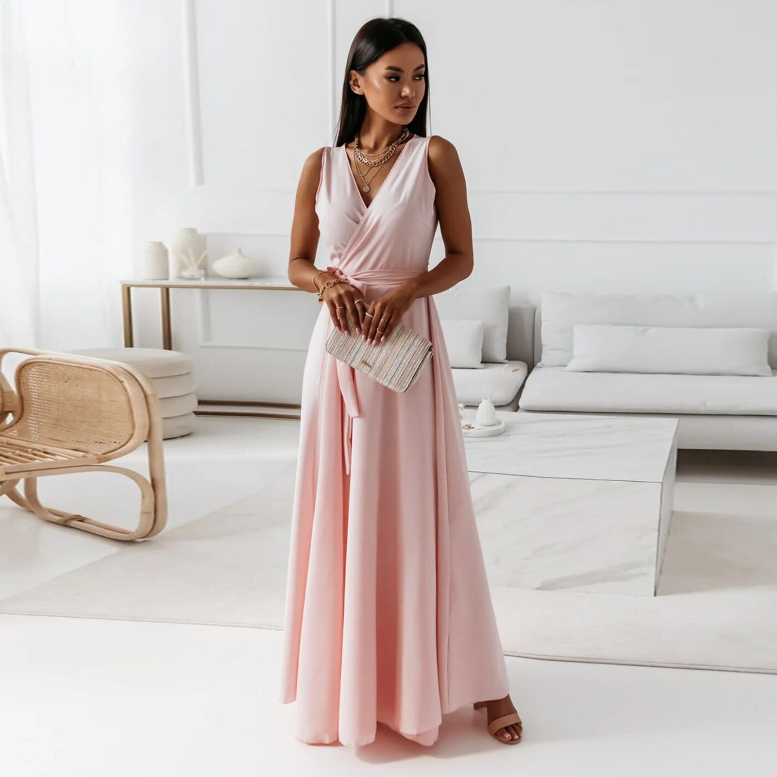 Women's Wrap Maxi Dress V-Neck Long Sleeve Floral Print