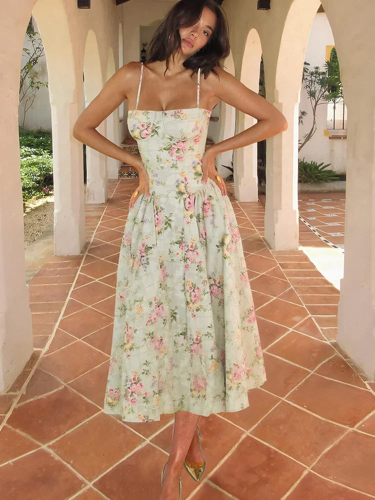 Women's Floral Midi Strap Dress