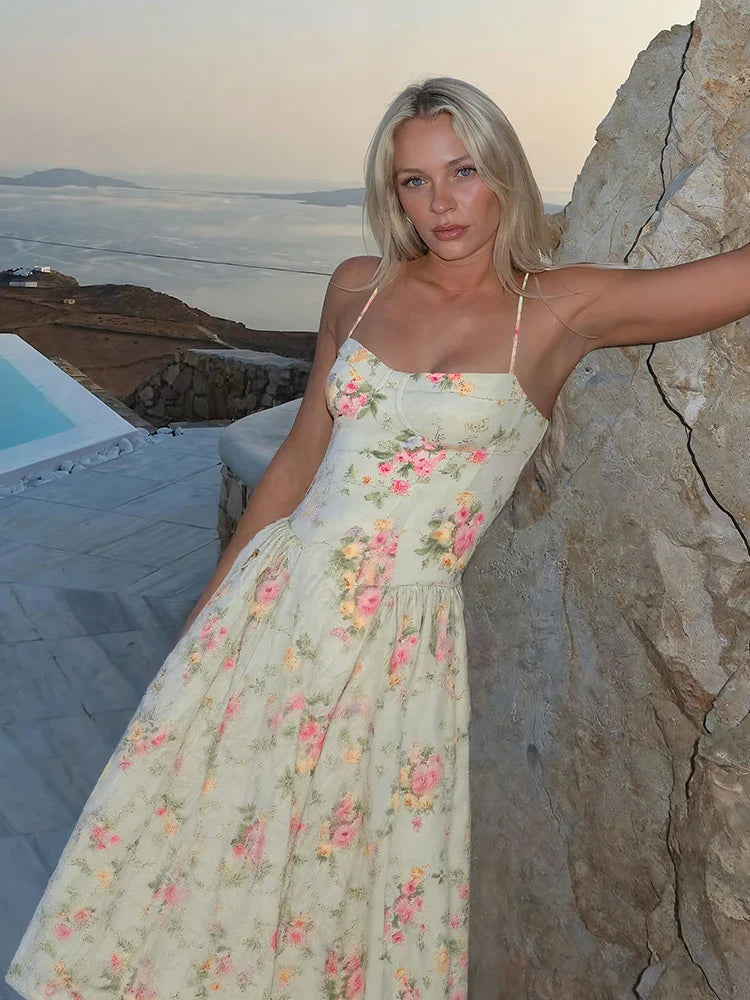 Women's Floral Midi Strap Dress