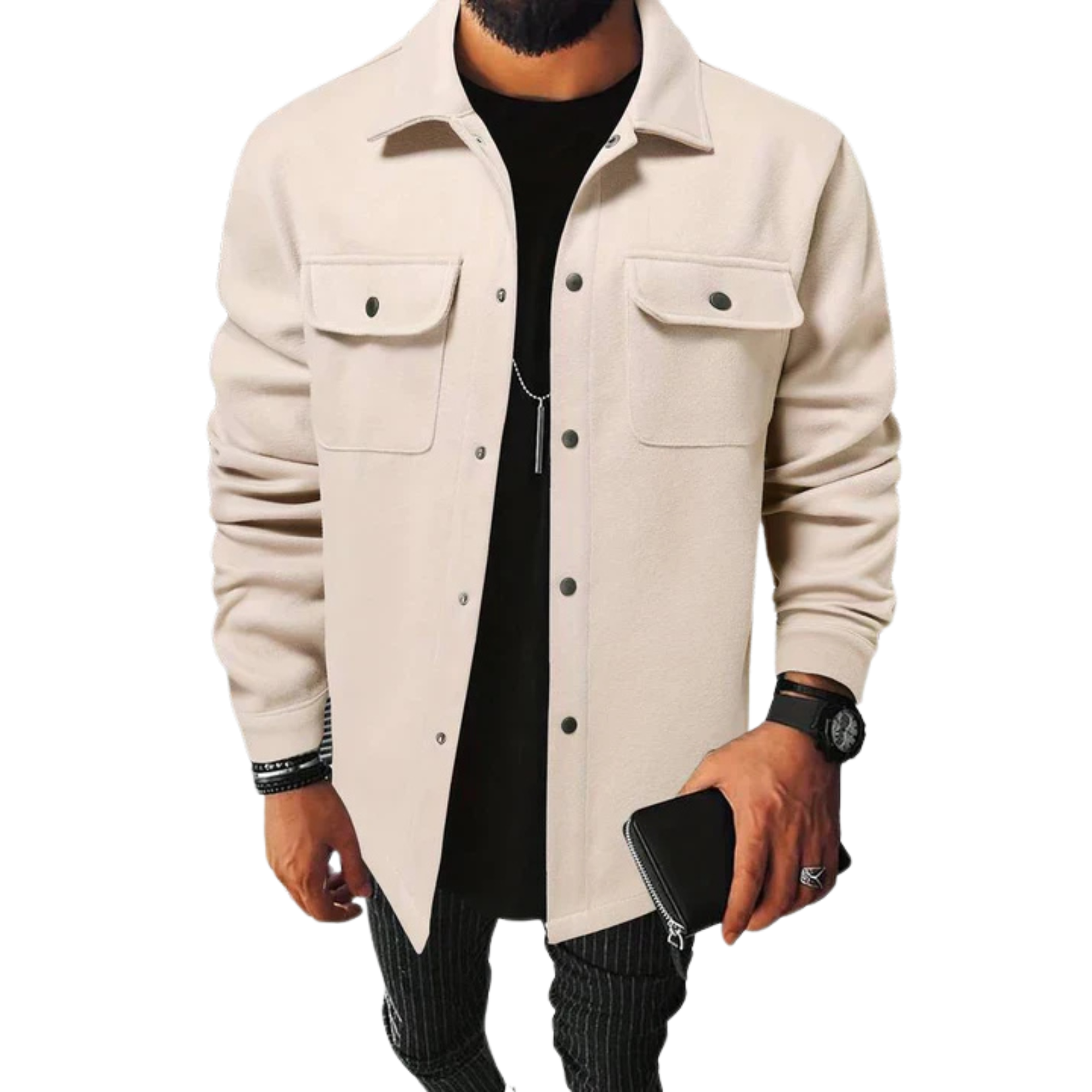 NOUVEAU RICHE Herren-Hemdjacke Knopfverschluss Vielseitigkeit Übergangs Beige