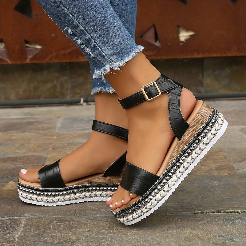 Women's Platform Sandals Ankle Strap Textured Sole Casual Summer Footwear
