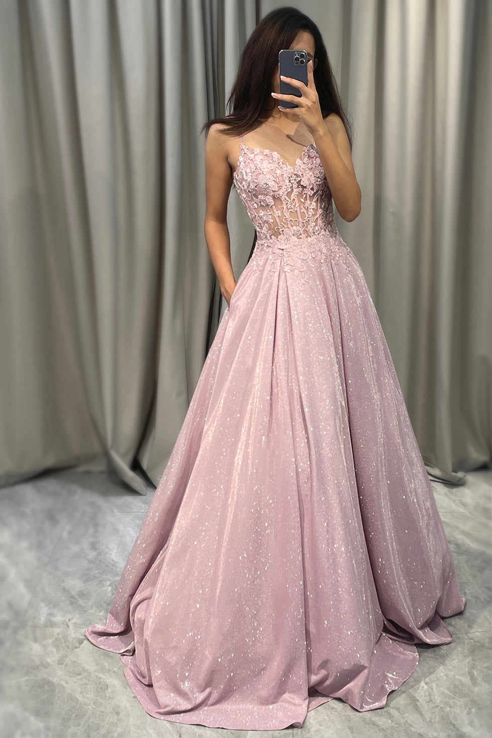 Women's Maxi Dress Embellished V-Neck Long Sleeve Elegant Evening Wear