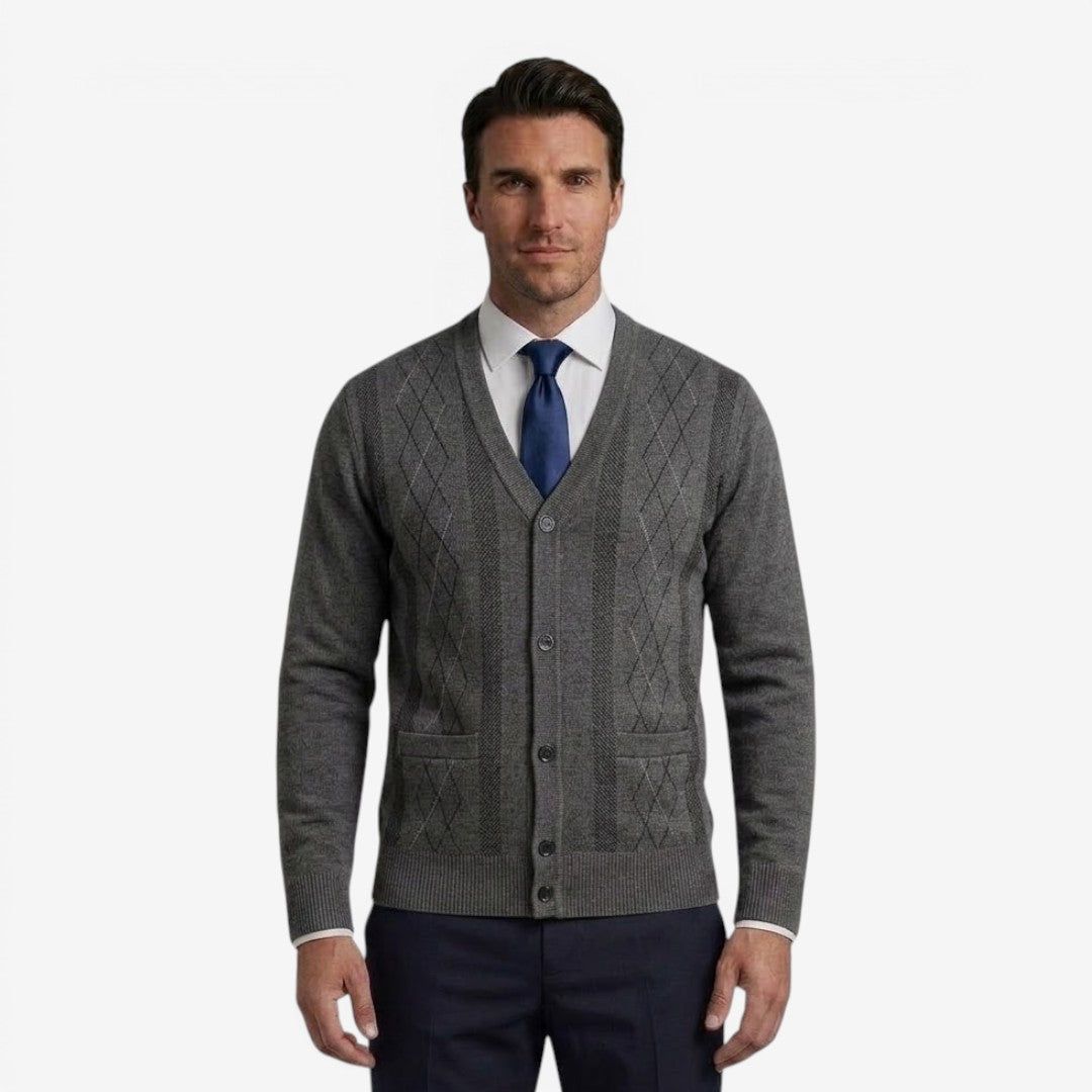 Jorvalore | Men's Diamond Knit Cardigan for Business Casual Style