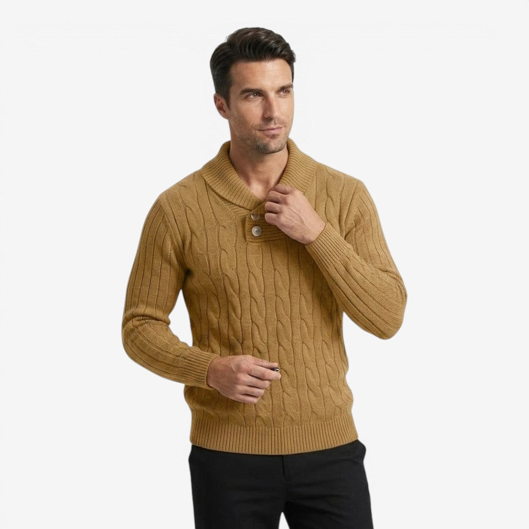 Jorvalore | Men's Ribbed Knit Button Neck Jumper for Autumn Winter