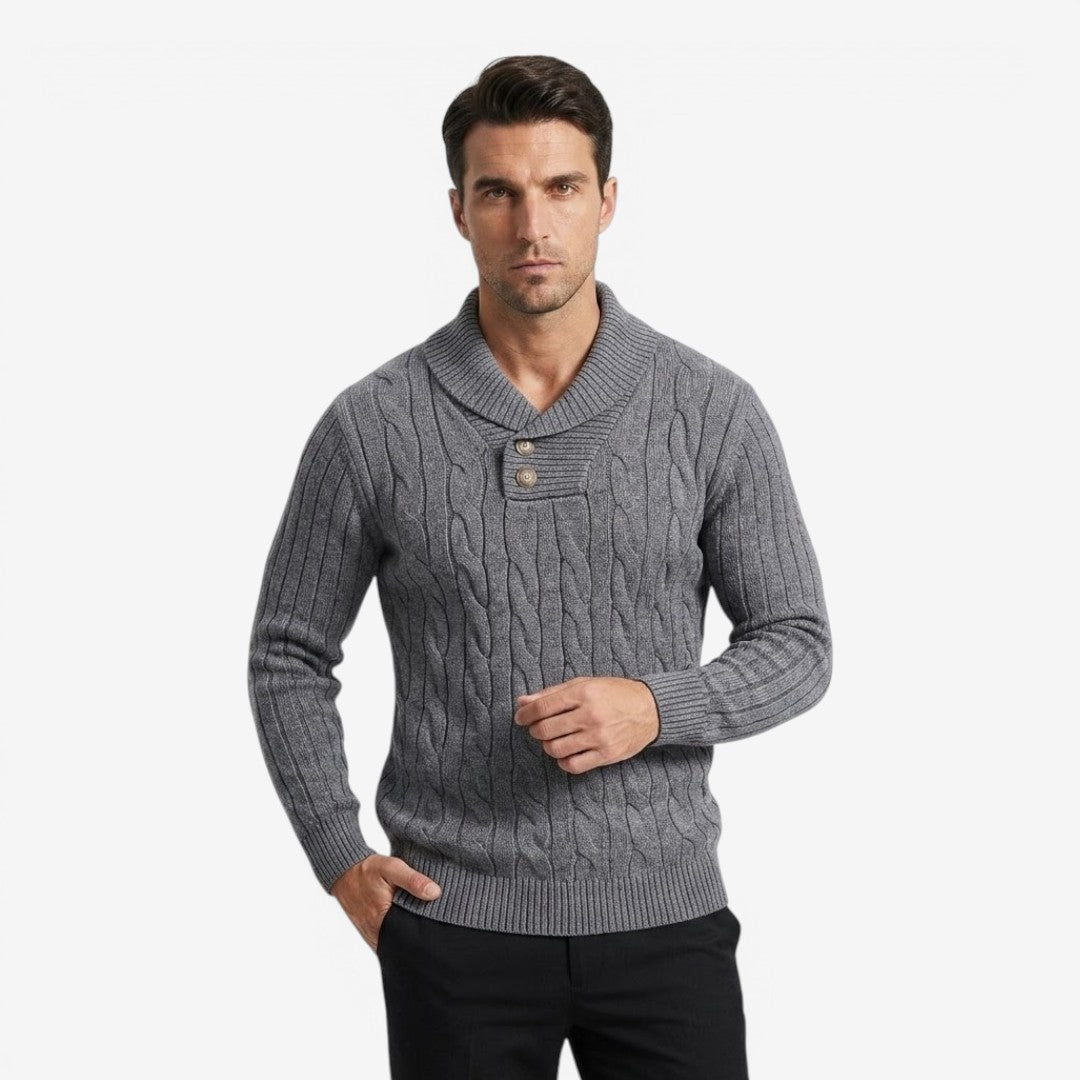 Jorvalore | Men's Ribbed Knit Button Neck Jumper for Autumn Winter