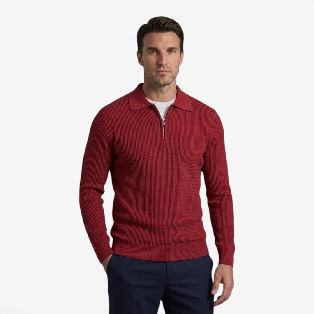 Jorvalore | Men's Warm Quarter Zip Knit Jumper with Stretch Comfort