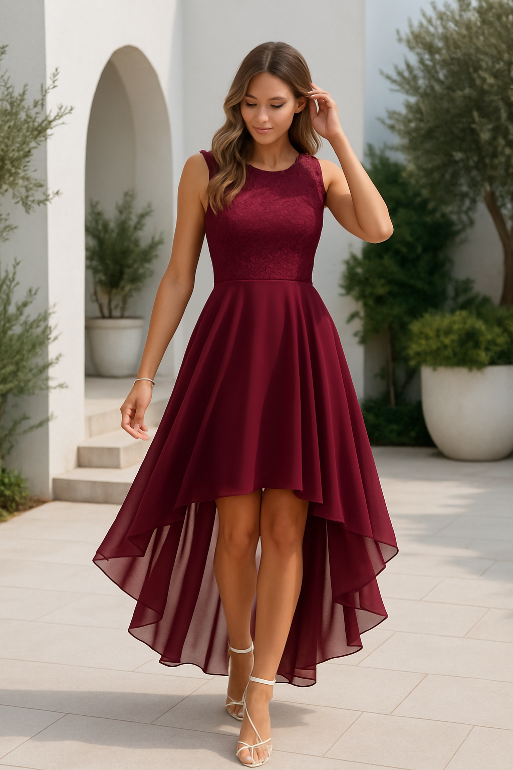 Women's High-Low Formal Dress V-Neck Sleeveless Asymmetric Hem