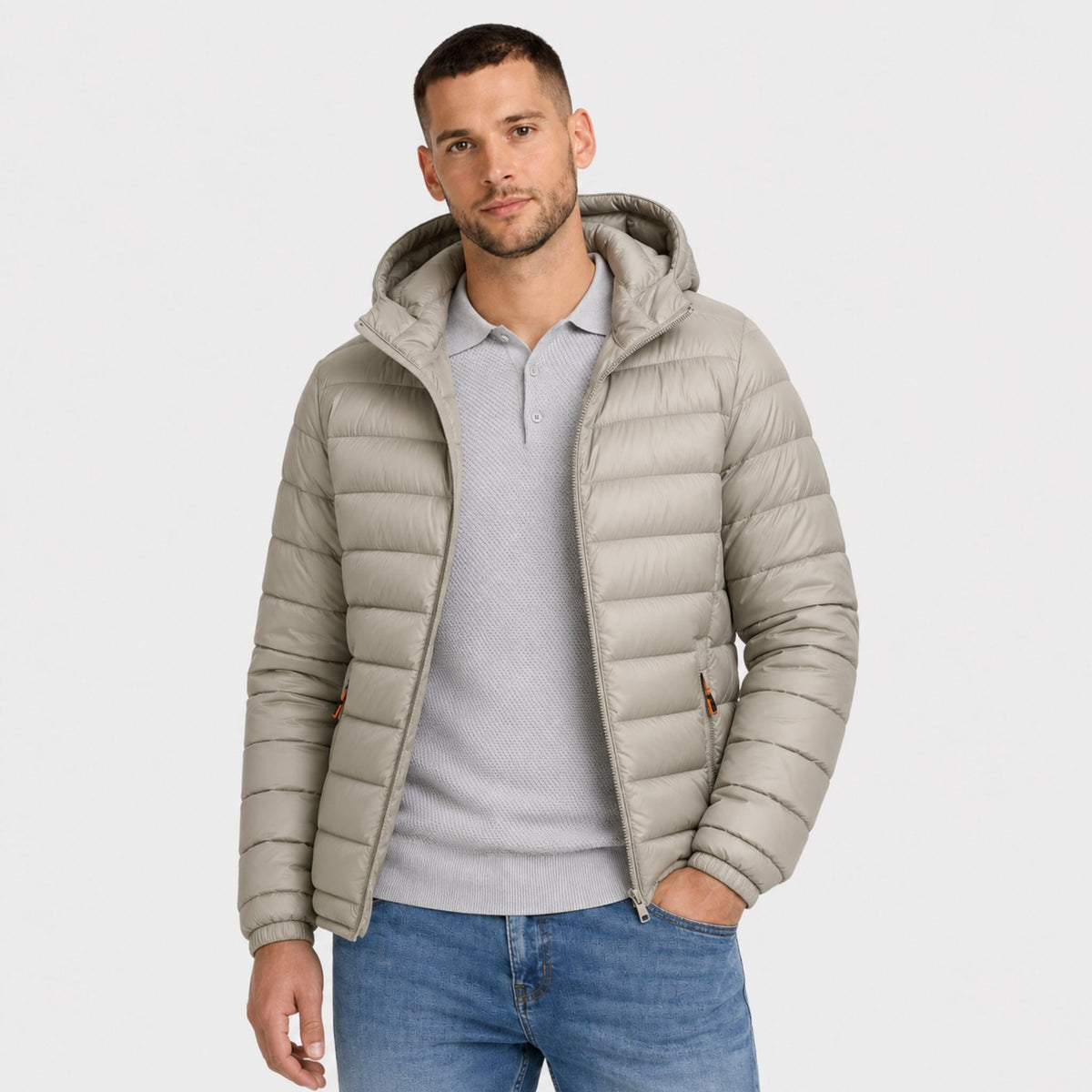Men's Lightweight Padded Jacket Hooded Zip-Up Regular Fit