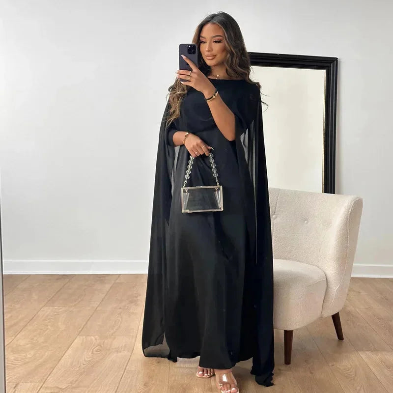 Women's Cape Maxi Dress Long Sleeve V-Neck Elegant Design