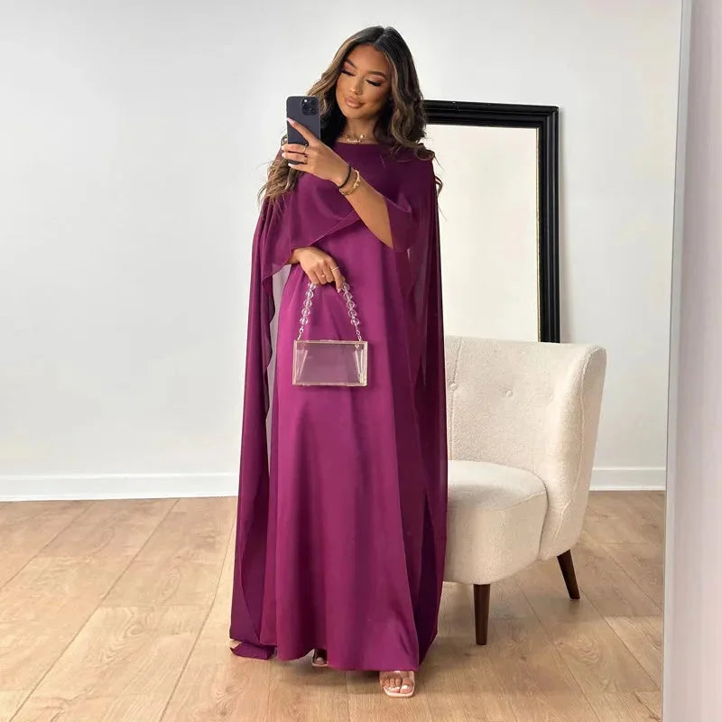 Women's Cape Maxi Dress Long Sleeve V-Neck Elegant Design