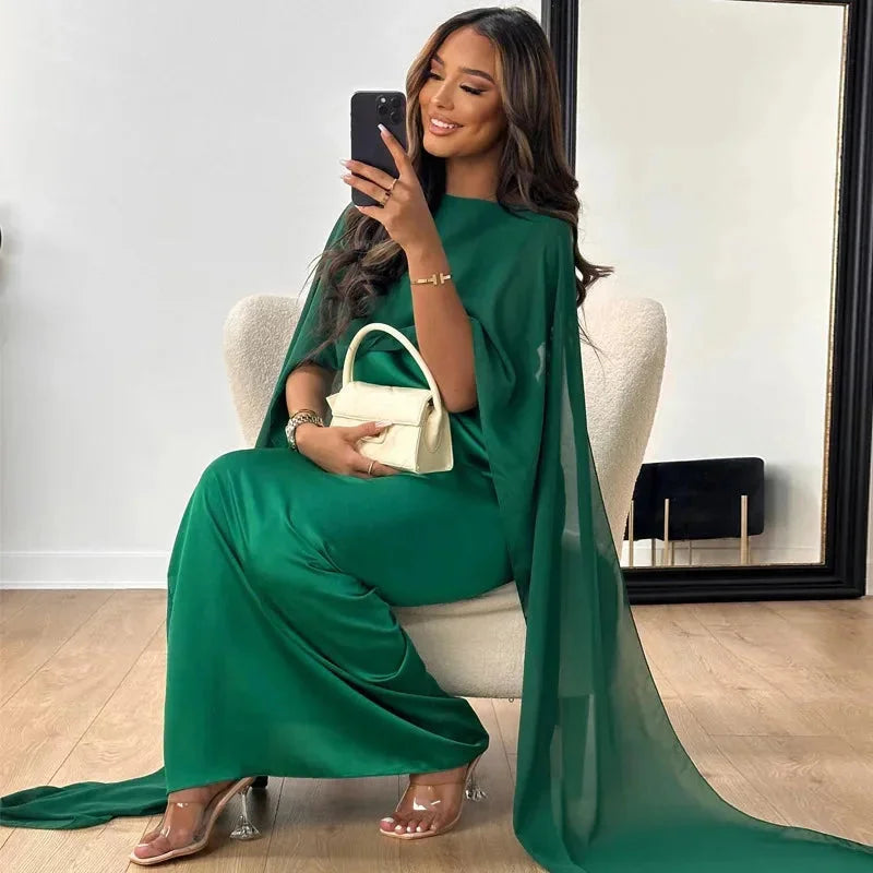 Women's Cape Maxi Dress Long Sleeve V-Neck Elegant Design
