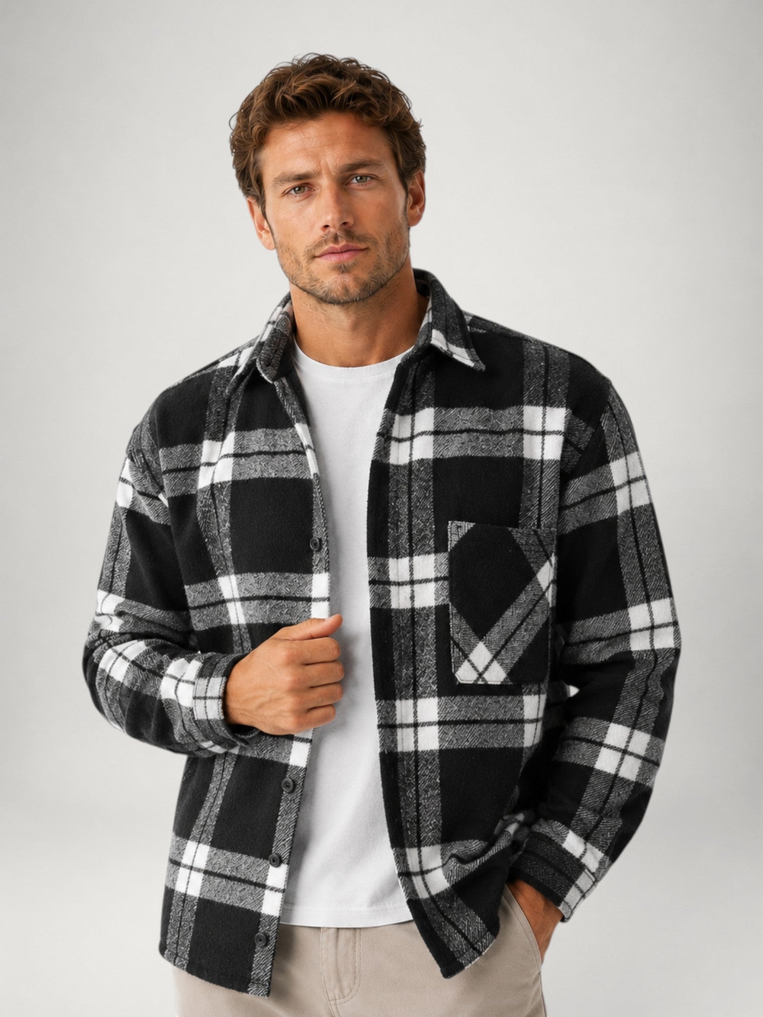 Men's Plaid Flannel Shirt – Long Sleeve Casual Overshirt