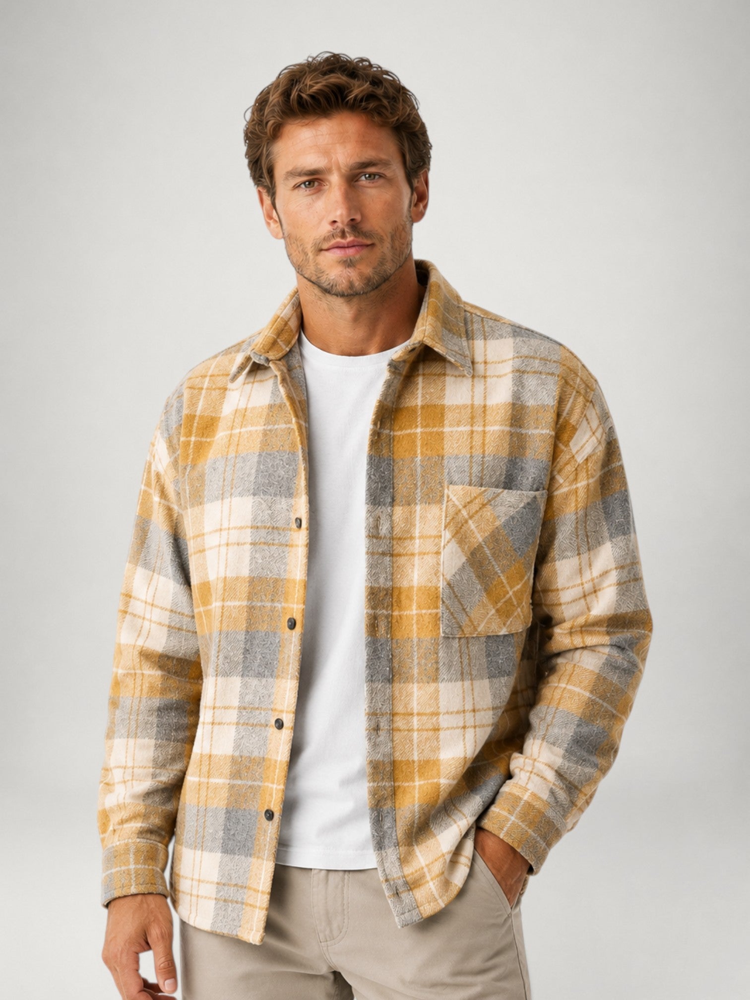 Men's Plaid Flannel Shirt – Long Sleeve Casual Overshirt