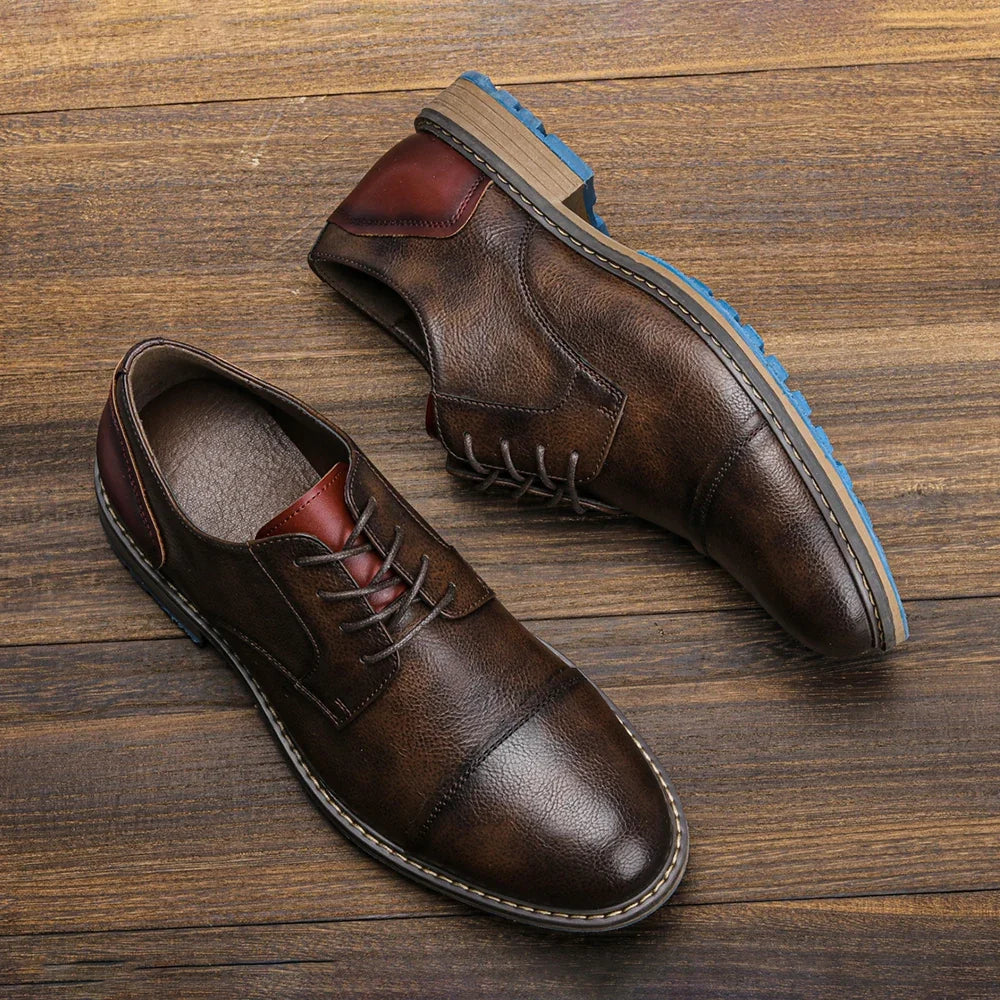 Men's Dress Shoes Leather Cap Toe Derby Lace-Up Formal Business Office 4