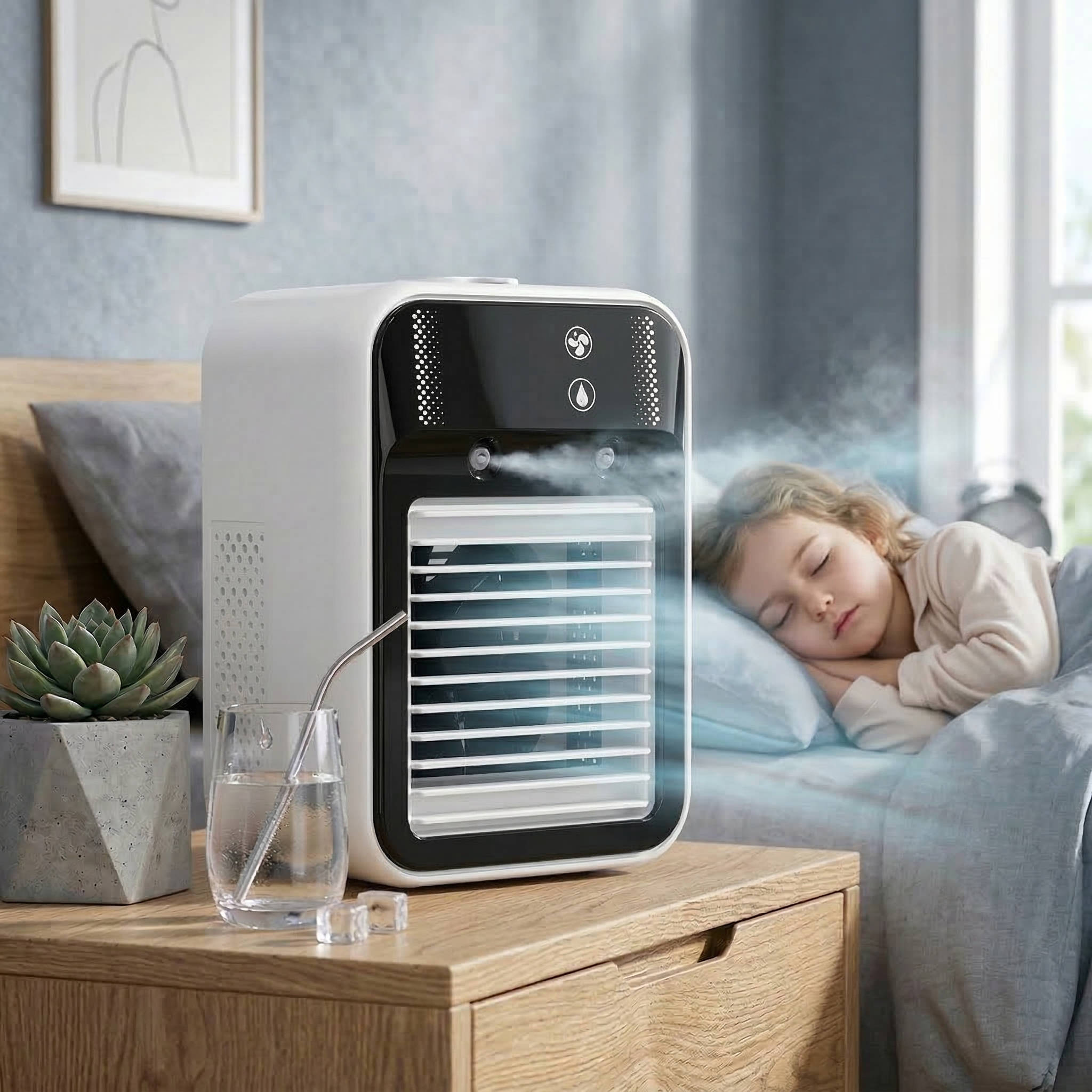 Portable Misting Air Cooler Rechargeable Fan 3 Speed Digital Display