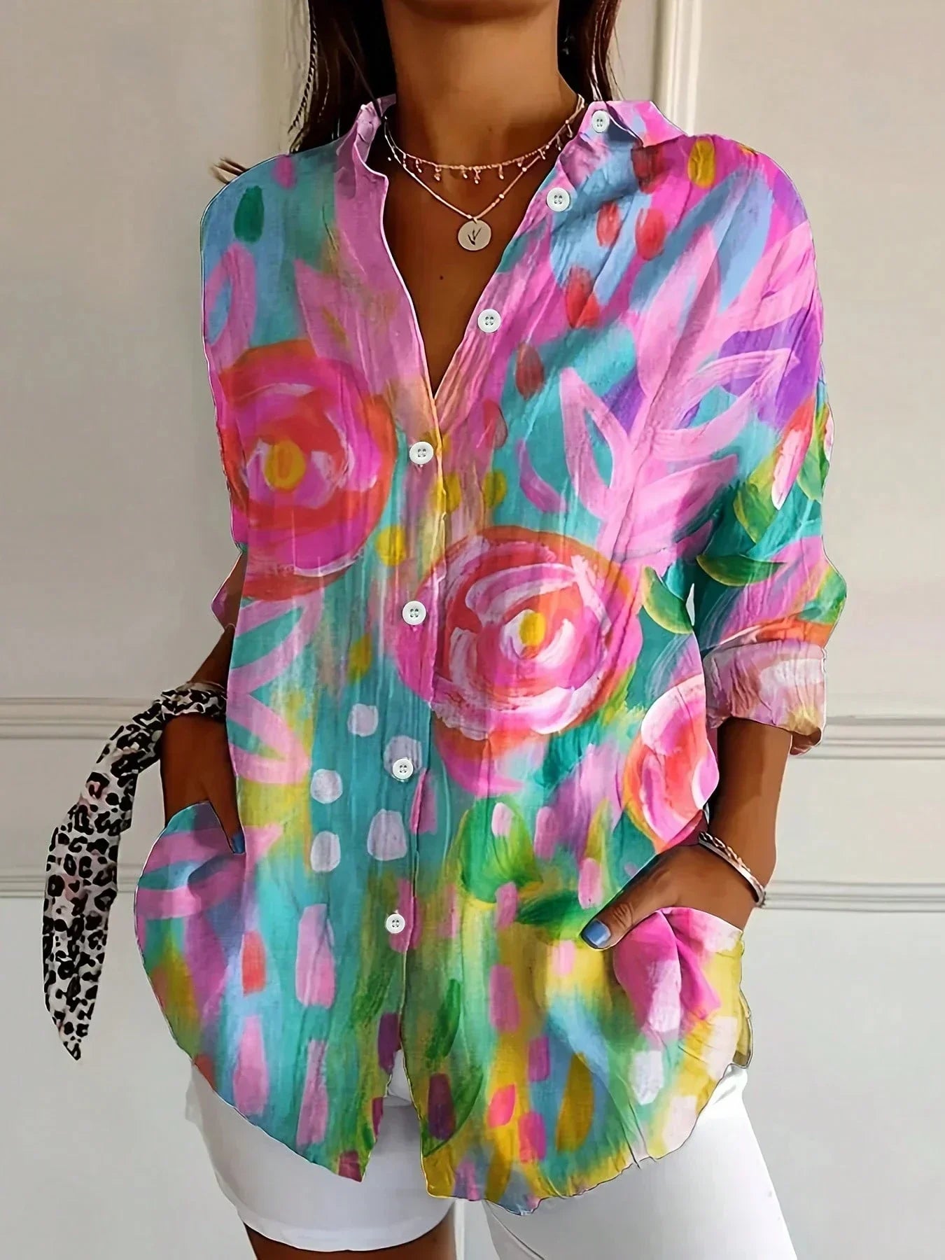 Women's Blouse Abstract Print Relaxed Fit Long Sleeve Casual