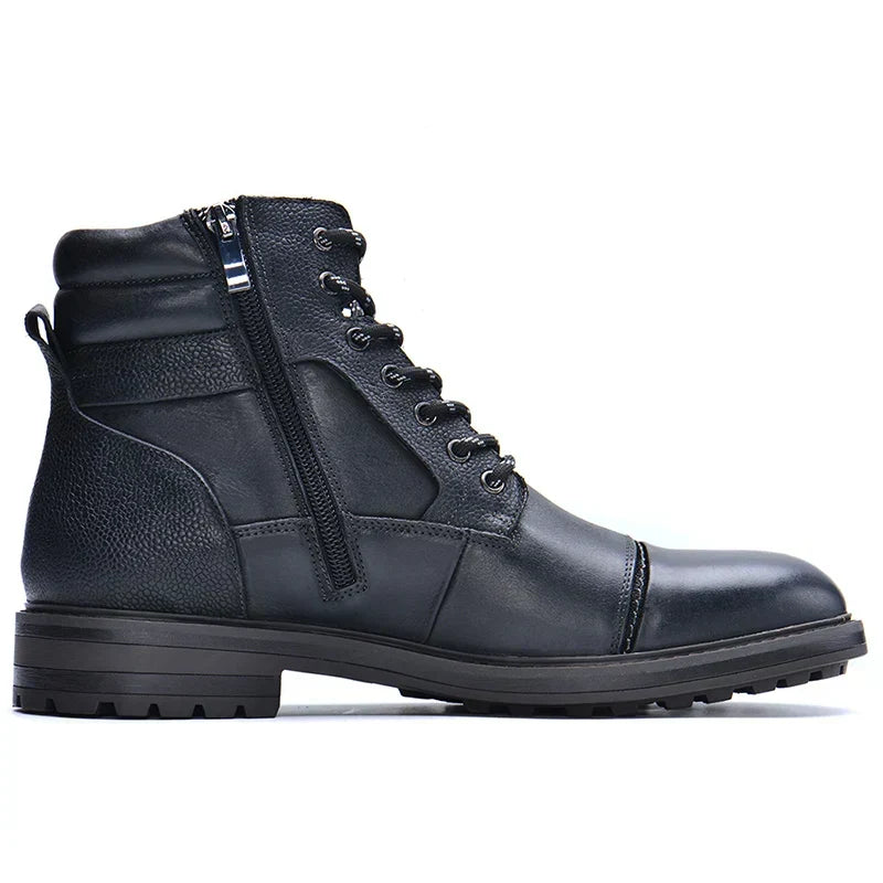 Men's Boot Leather Lace Up Side Zipper Textured Panel