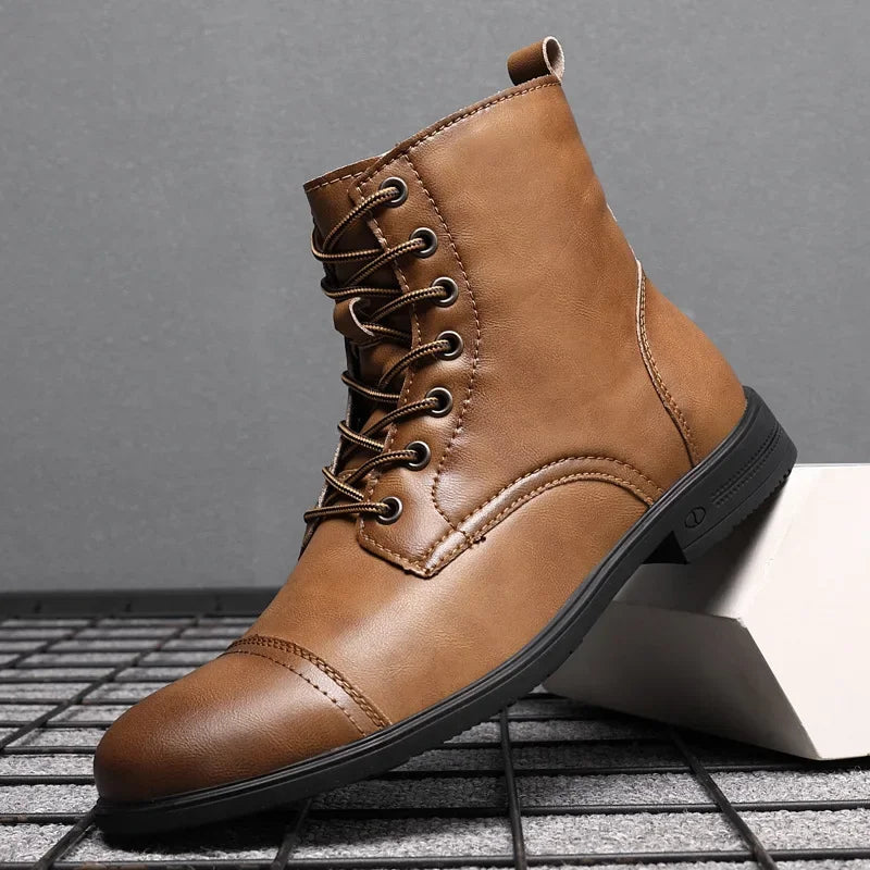 Men's Lace-Up Boots Leather Design Casual Footwear