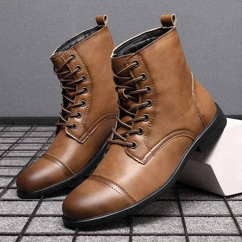 Men's Lace-Up Boots Leather Design Casual Footwear