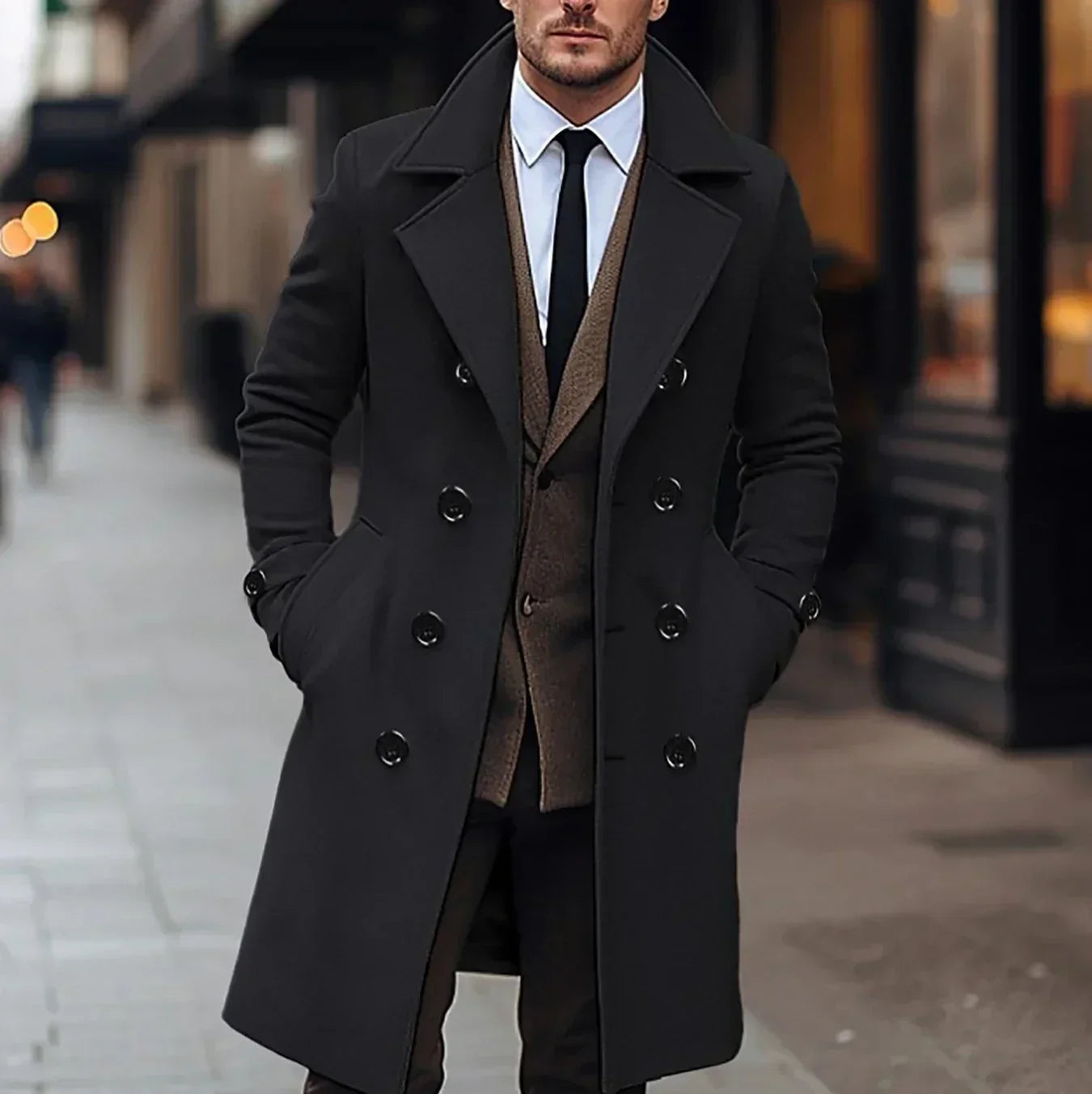 Edward Men's Wool Trench Coat – Elegant Double-Breasted Slim Fit Classic Style Coat