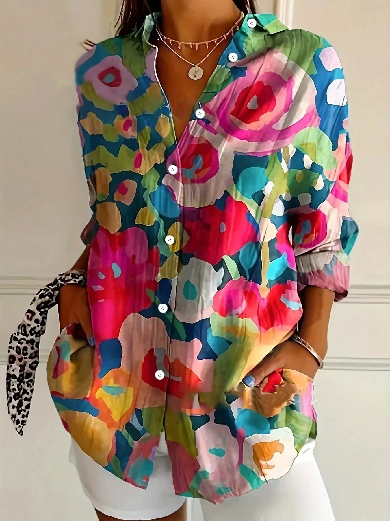 Women's Blouse Abstract Print Relaxed Fit Long Sleeve Casual