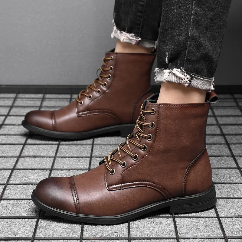 Men's Lace-Up Boots Leather Design Casual Footwear