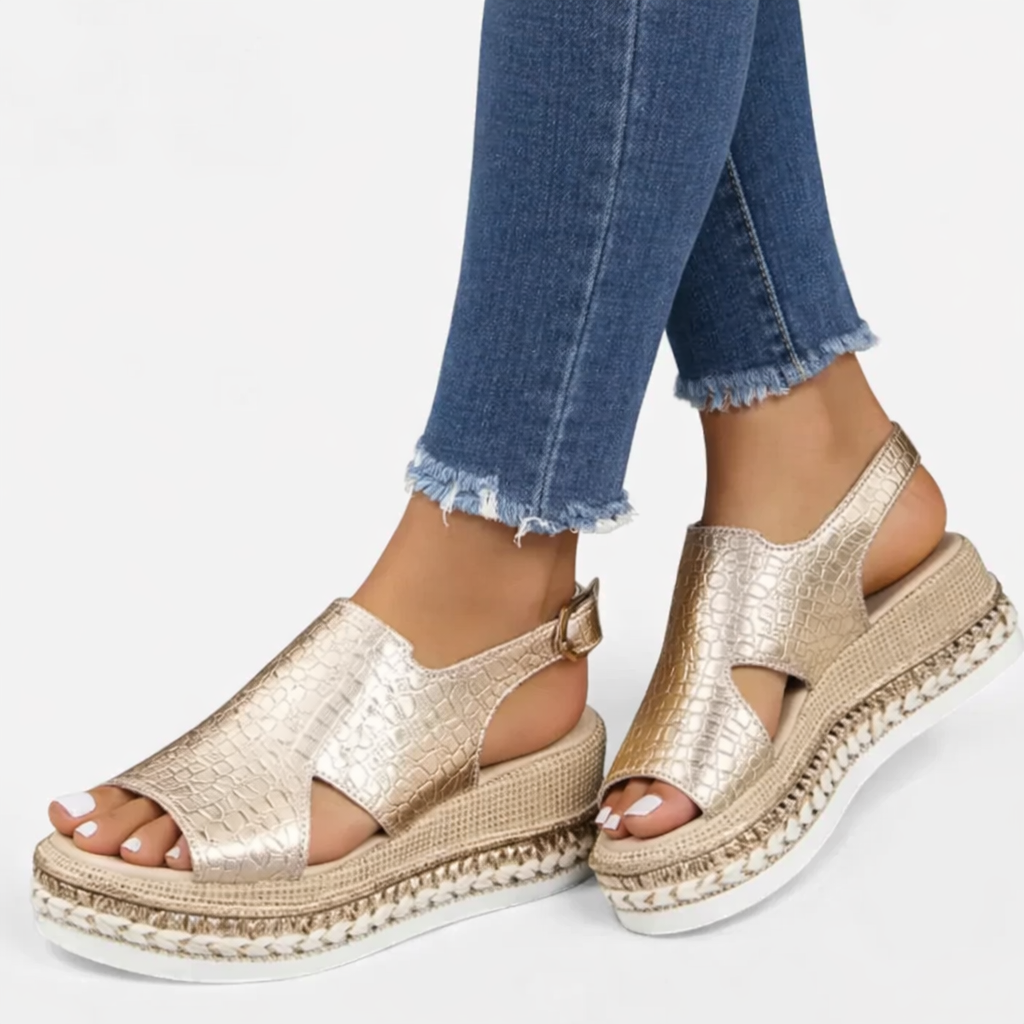 Women's Wedge Sandals Metallic Finish Casual Summer Footwear