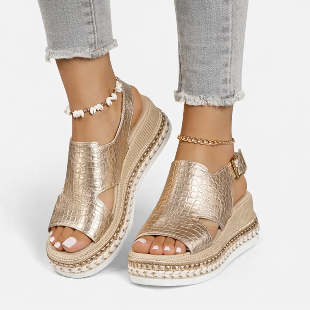 Women's Wedge Sandals Metallic Finish Casual Summer Footwear