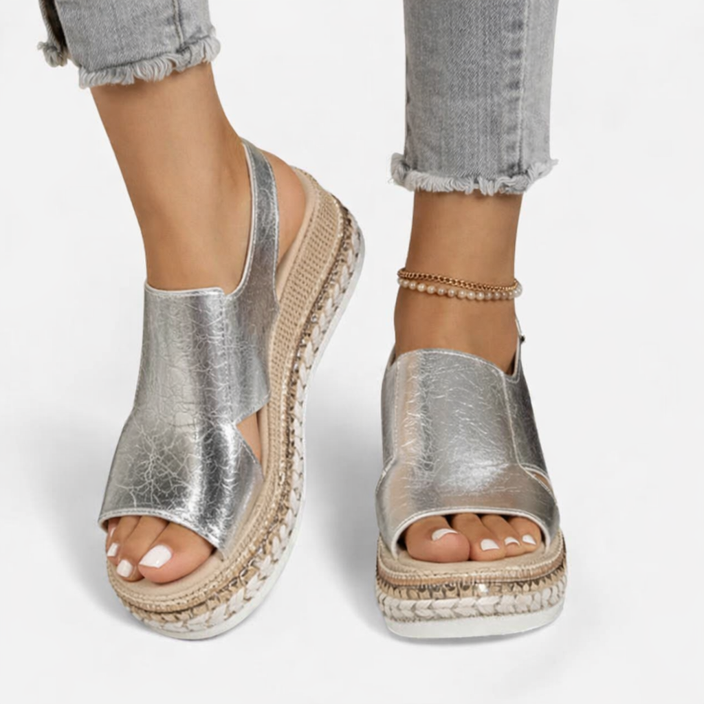 Women's Wedge Sandals Metallic Finish Casual Summer Footwear