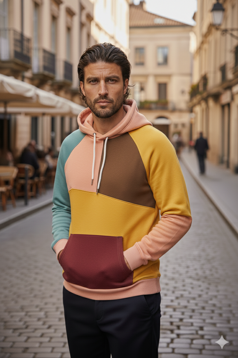 Cotton hoodie regular fit side angle mens style