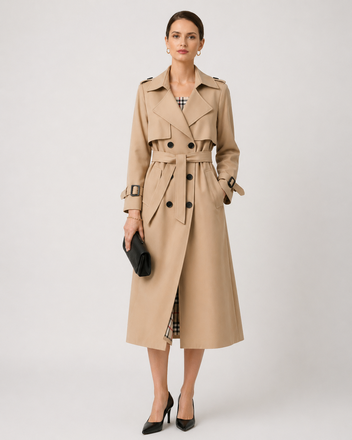 Women’s Belted Trench Coat – Tailored Long Fit